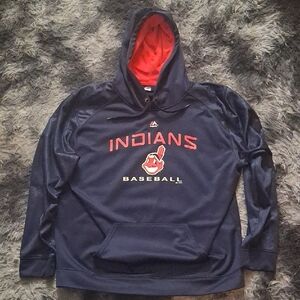 Majestic Navy and Red Cleveland Indians Hoodie